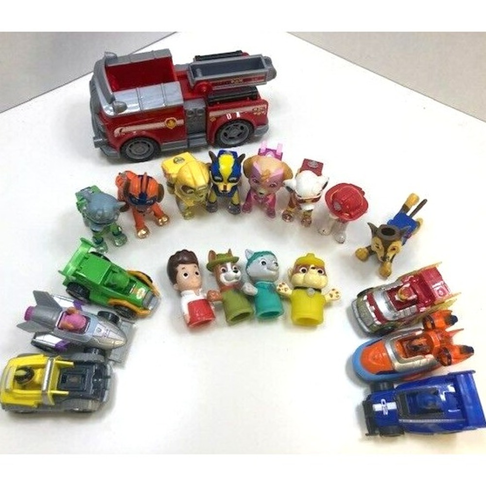 Lot of 19 Paw Patrol‎ Figures, Cars, Fire Engine and Vintage Finger Puppets